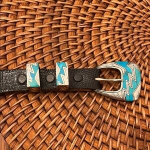 Vintage Native American Sterling, Turquoise  and Lizard Belt EEEUC